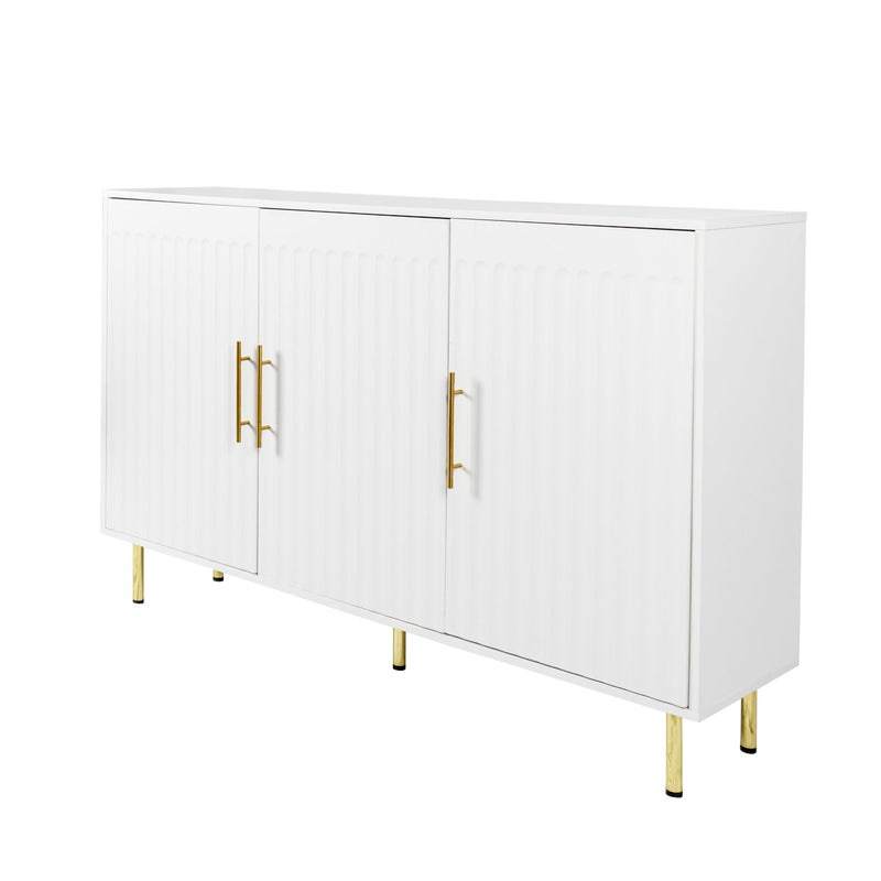 3 Door Large Storage Sideboard With Handles For Kitchen, Dining Room And Living Room, Accent Buffet Cabinet, Coffee Bar Sideboard Cabinet With 3 Doors - White / Gold