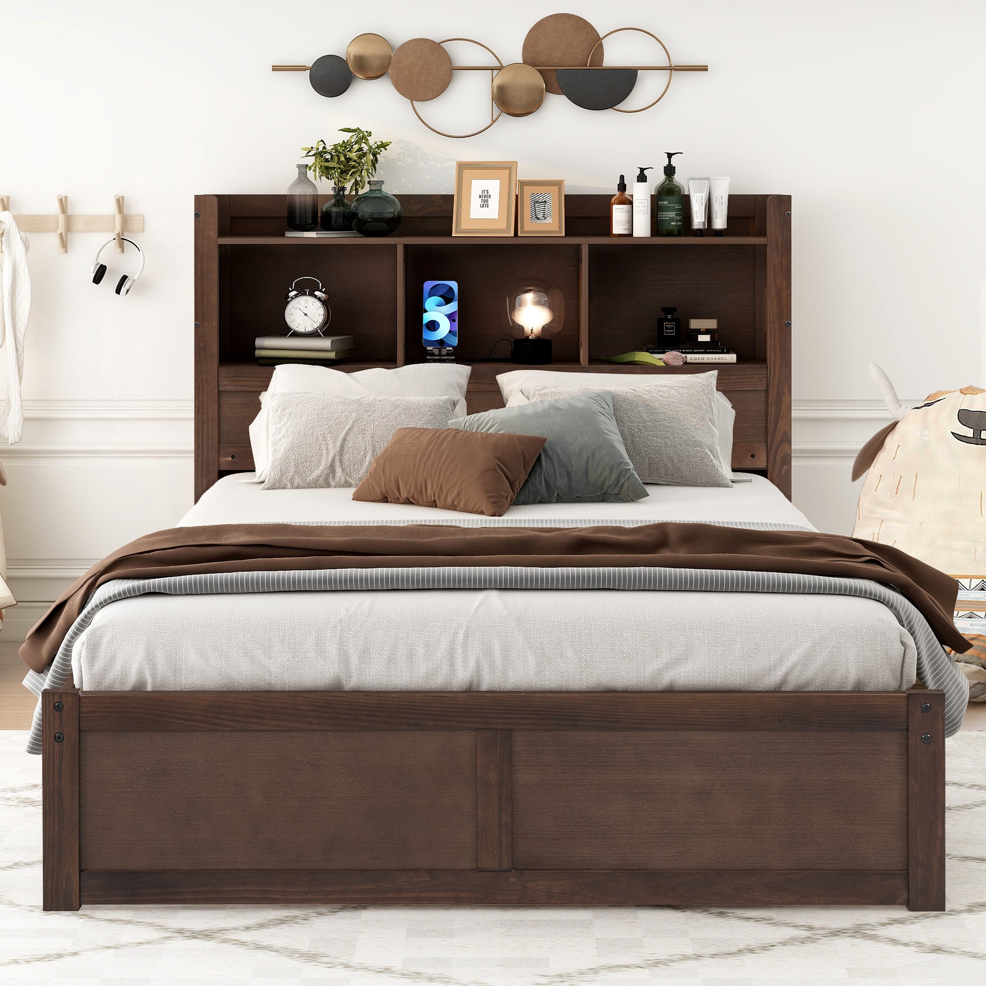 Full Size Storage Platform Bed with Pull Out Shelves, Twin Size Trundle and 2 Drawers, Espresso - Atlantic Fine Furniture Melbourne FL