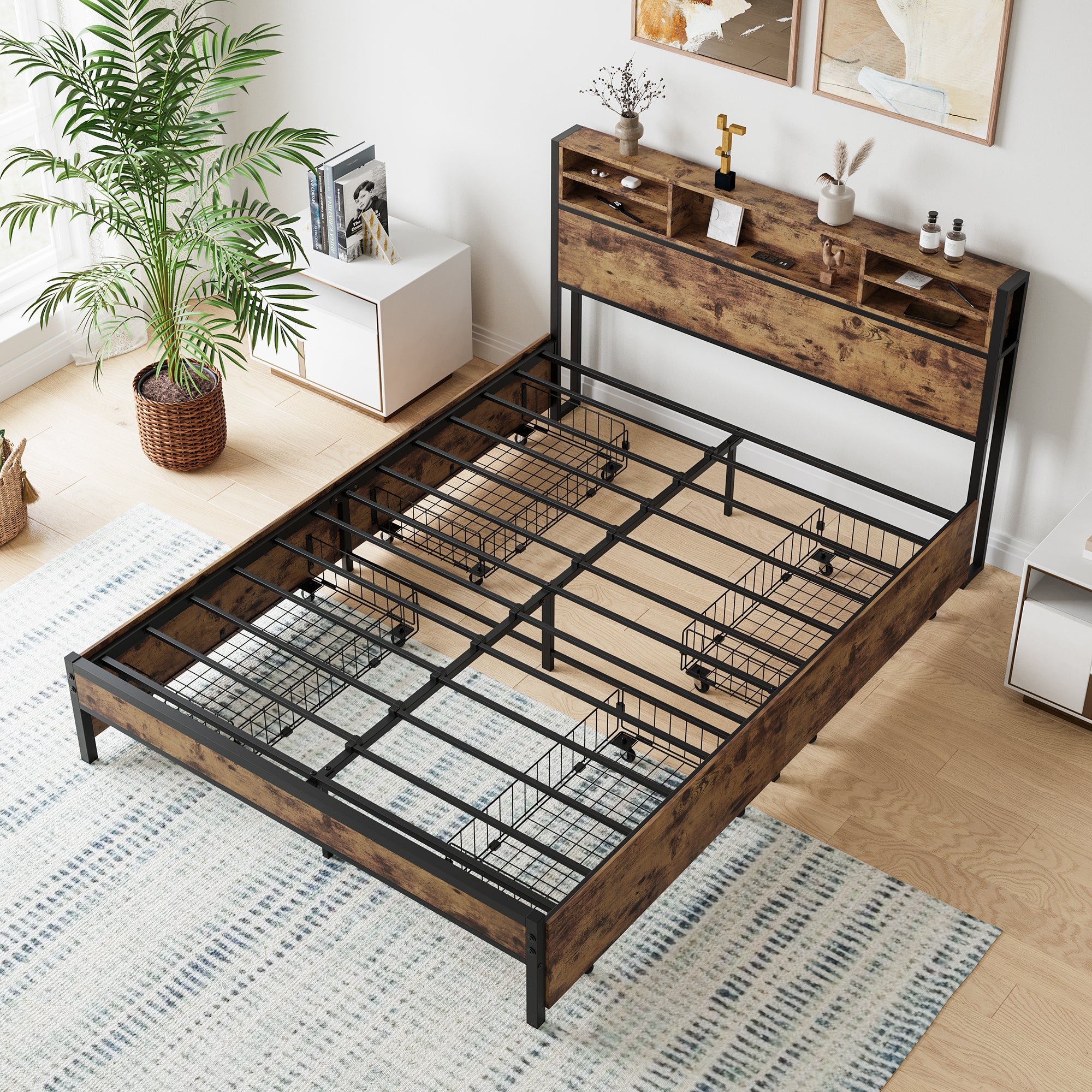 Queen Bed Frame with  Storage Headboard and 4 Drawers - Atlantic Fine Furniture Melbourne FL