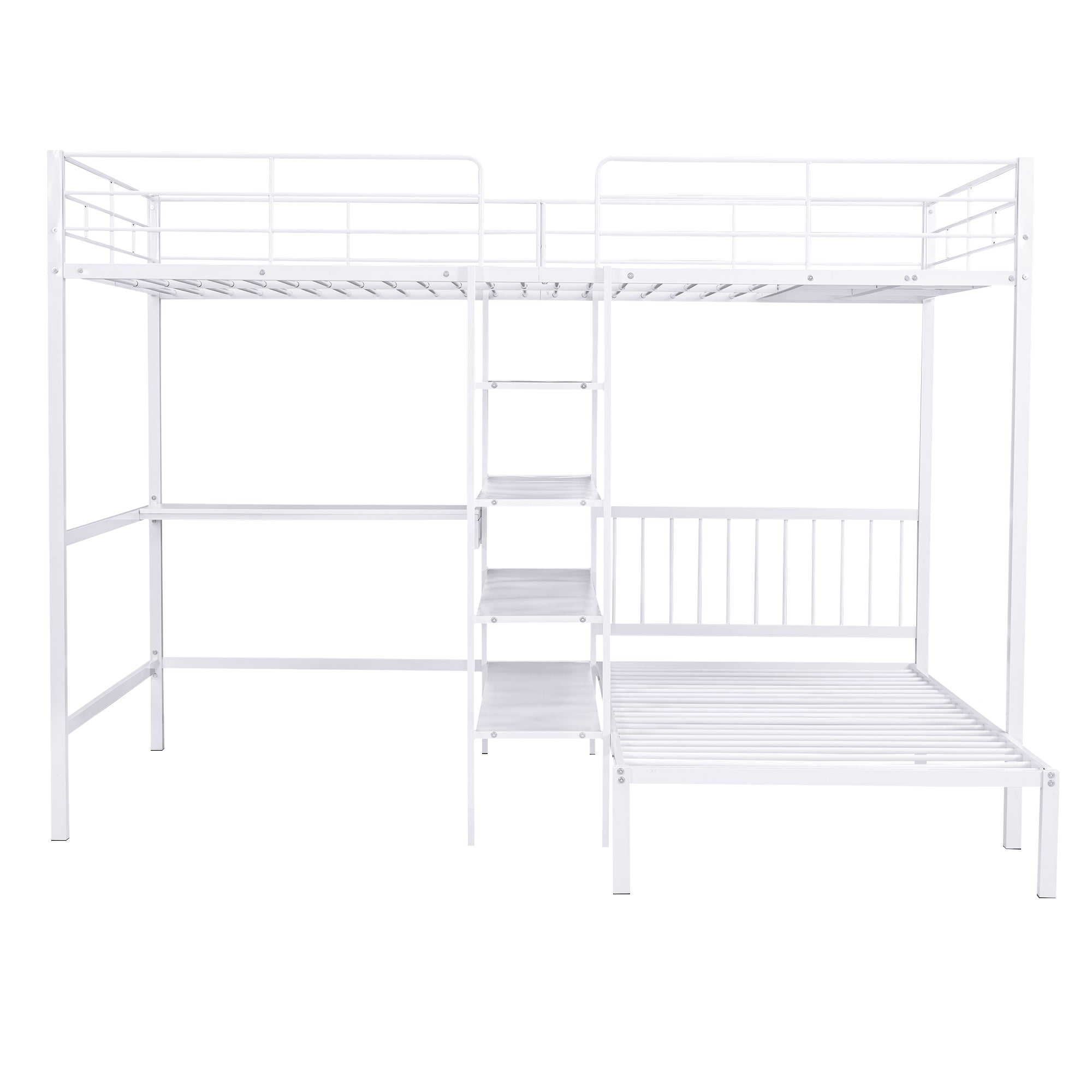 Full Over Twin Metal Bunk Bed with Built-in Desk, Shelves and Ladder, White - Atlantic Fine Furniture Melbourne FL