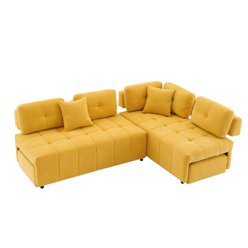 L-Shaped Sofa Sectional Sofa Couch With 2 Stools And 2 Lumbar Pillows For Living Room