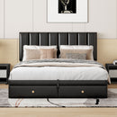 Queen Size Upholstered Bed with Hydraulic Storage System and Drawer, Black