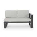 Dursley - Outdoor Aluminum V Shape Sofa Sectional - Beige / Gray