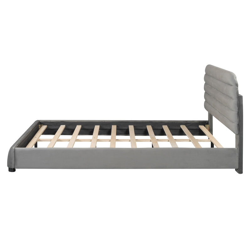 Upholstered Platform Bed Frame And Stylish Curve Shaped Design