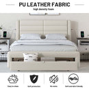 Queen Size Bed Frame with Drawers Storage, Leather Upholstered Platform Bed with Charging Station,Beige