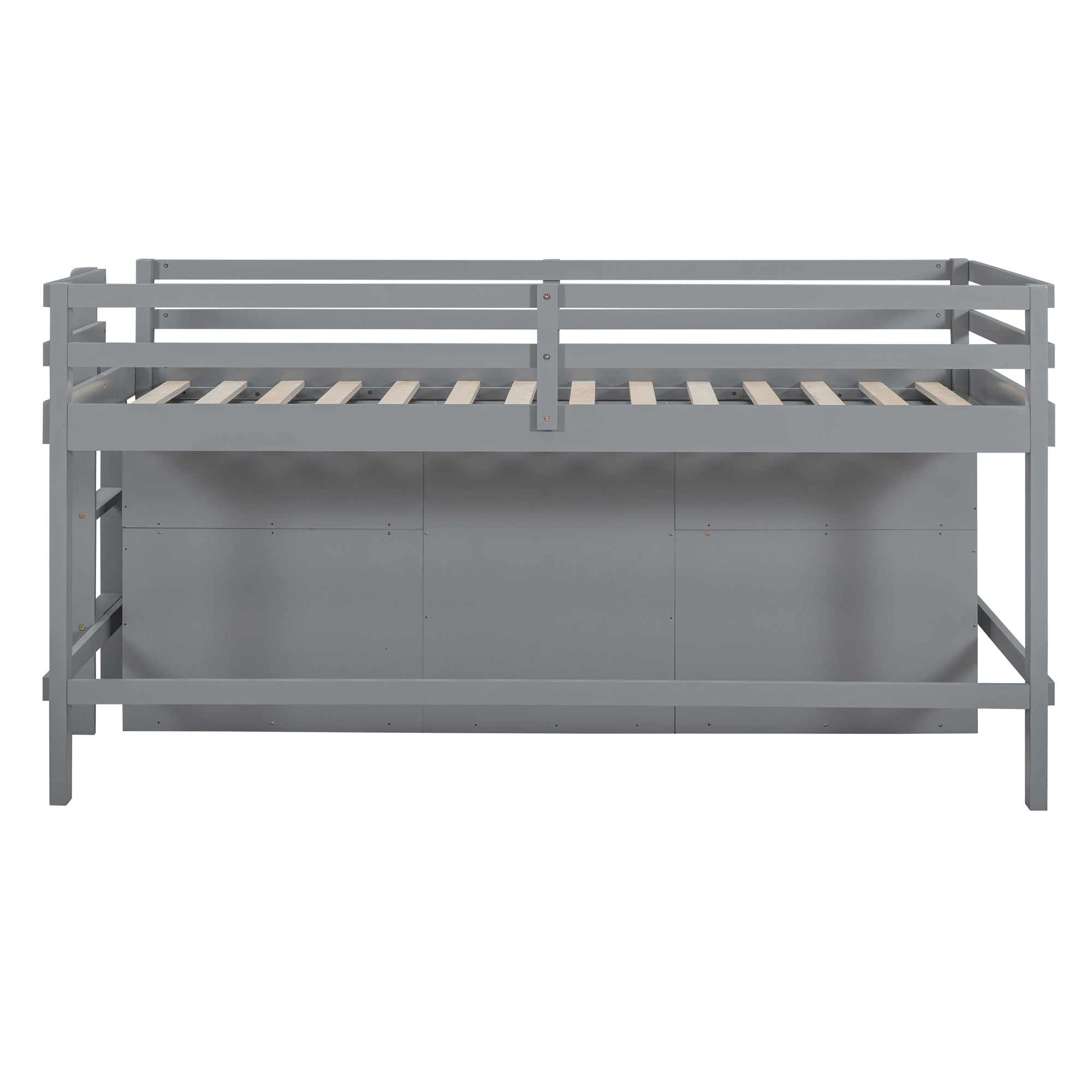 Twin Size Loft Bed with 4 Drawers, Underneath Cabinet and Shelves, Gray - Atlantic Fine Furniture Melbourne FL