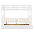 Full Over Full Bunk Bed with Trundle, Convertible to 2 Full Size Platform Bed, Full Size Bunk Bed with Ladder and Safety Rails for Kids, Teens, Adults,White(Old Sku:W504S00002)