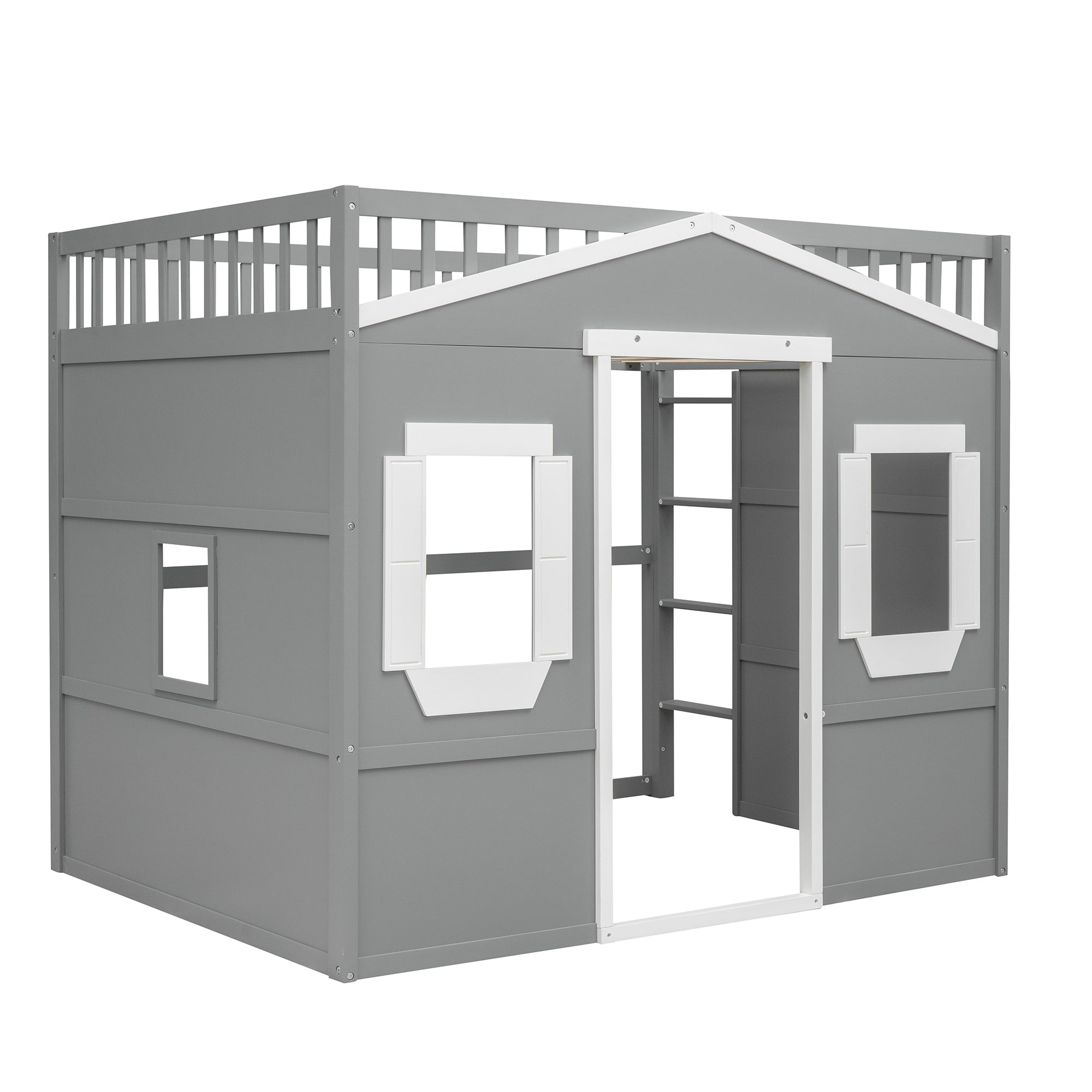 Full Size House Loft Bed With Ladder-Gray+White Frame - Atlantic Fine Furniture Melbourne FL