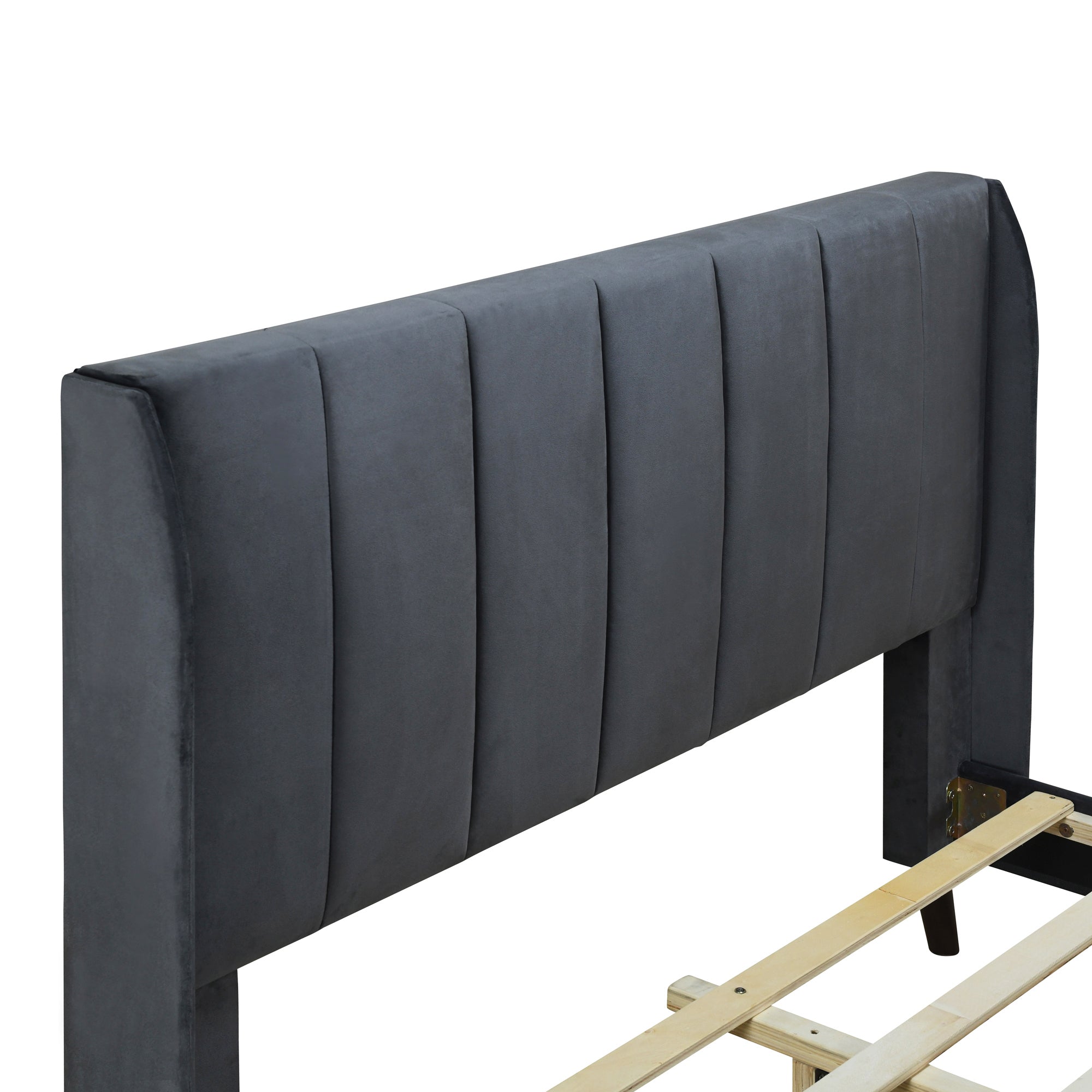 Full Size Upholstered Platform Bed, Velvet, Gray - Atlantic Fine Furniture Melbourne FL
