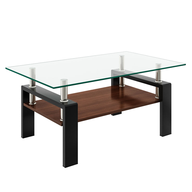 Modern Rectangular Coffee Table With Tempered Glass Top Layer, Table For Living Room - Transparent