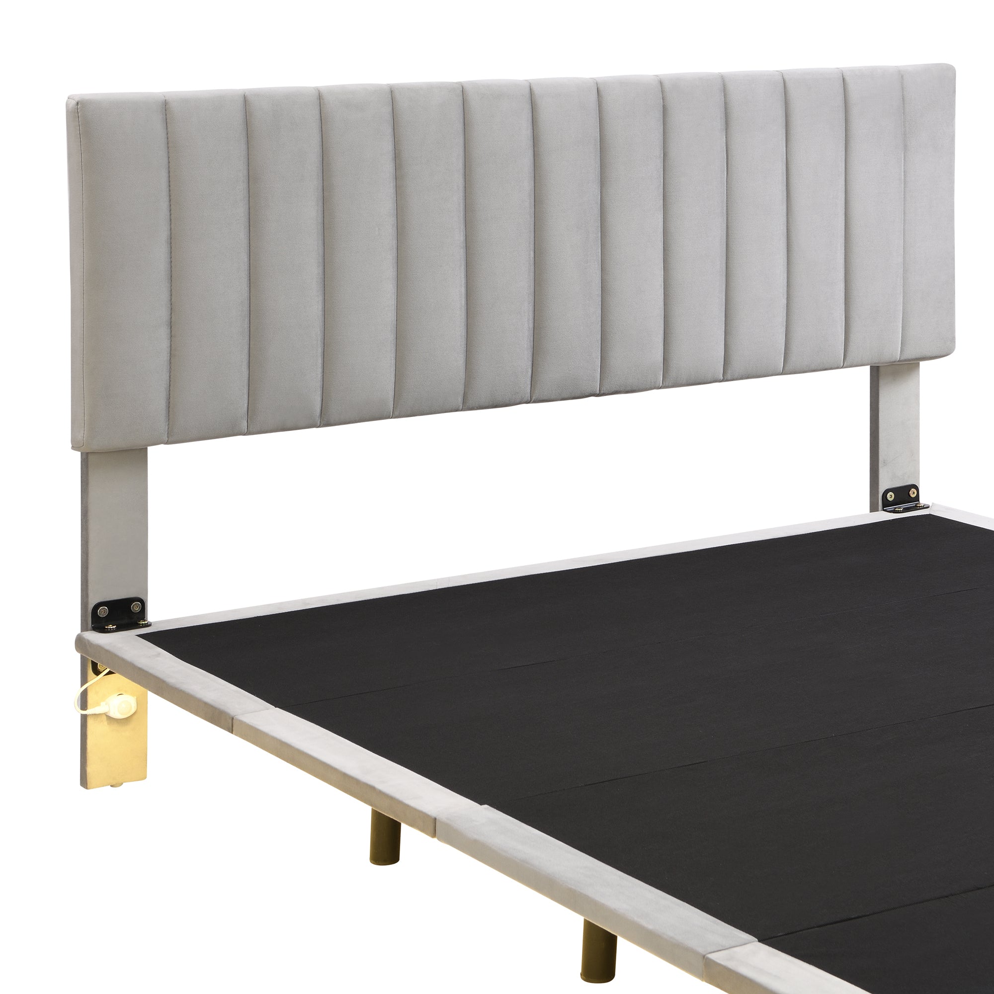 Queen Size Upholstered Bed with Sensor Light and Headboard, Floating Velvet Platform Bed, Gray - Atlantic Fine Furniture Melbourne FL