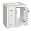 Ceramic Sink Combo, Freestanding Vanity Set With 3 Drawers & Soft Closing Doors