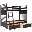 Twin over Twin Wood Bunk Bed with Two Drawers - Espresso