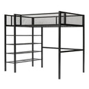 Twin Size Metal Loft Bed with 4-Tier Shelves and Storage, Black