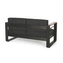 Loveseat With Slat Paneling And Aluminum Frame - Black