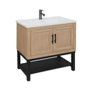 Modern Freestanding Bathroom Vanity With Ceramic Sink, Hot And Cold Faucet, Storage Cabinet & Open Shelf