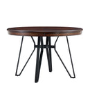 Mid Century Modern Round Dining Table With Metal Legs And Open Shelf