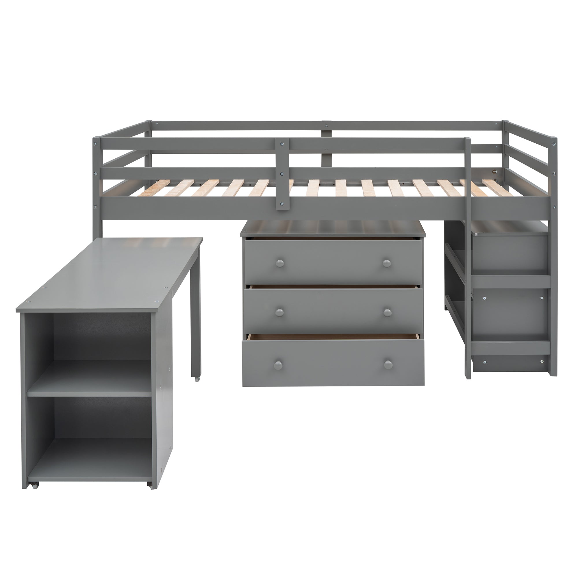 Low Study Twin Loft Bed with Cabinet and Rolling Portable Desk - Gray (OLD SKU :LP000113AAE) - Atlantic Fine Furniture Melbourne FL