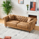 Chesterfield Sofa, High Roll Armrest Sofa, Upholstered Mid Century Modern Couch, 3 Seater Couch - Brown