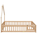 Full House-Shaped Headboard Floor Bed with Fence,Natural