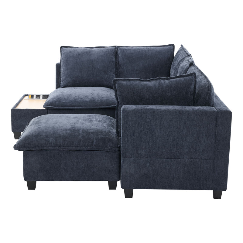U-Shaped Sectional Modular Sofa With A Movable Ottoman, A Coffee Table With Hidden Charging Devices For Living Room