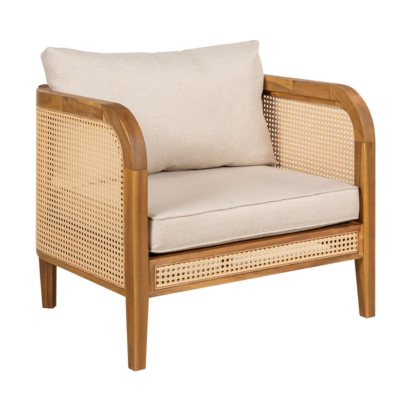Kirkby - Bohemian Outdoor Patio Cushioned Arm Chair With Weatherproof Wooden Frame - Teak / Beige