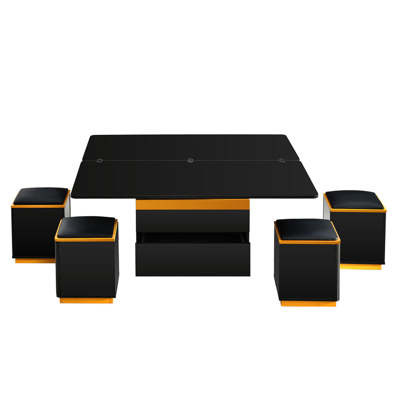 Multi Functional Adjustable Coffee Table With 4 Storage Stools