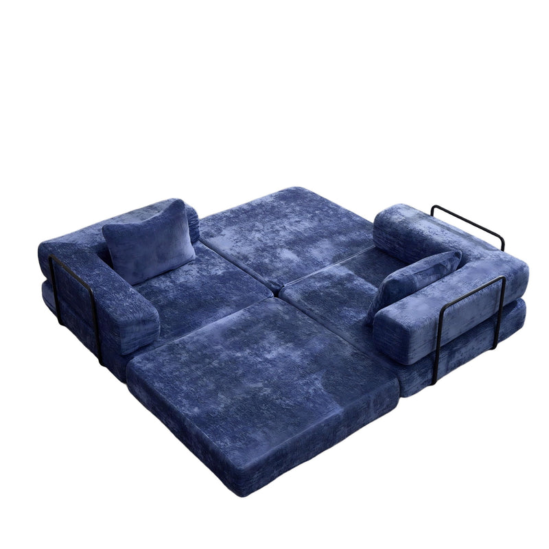Convertible Floor Sofa Bed With Fixed Shape Frame, Loveseats Boneless Modular Sectional, For Living Room - Dark Blue