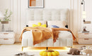 Full Size Velvet Platform Bed with LED Frame and Stylish Mental Bed Legs, Beige