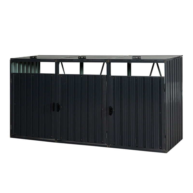 Garbage Bin Shed Stores 2 Trash Cans Metal Outdoor Bin Shed For Garbage Storage, Stainless Galvanized Steel, Bin Shed For Garden Yard Lawn