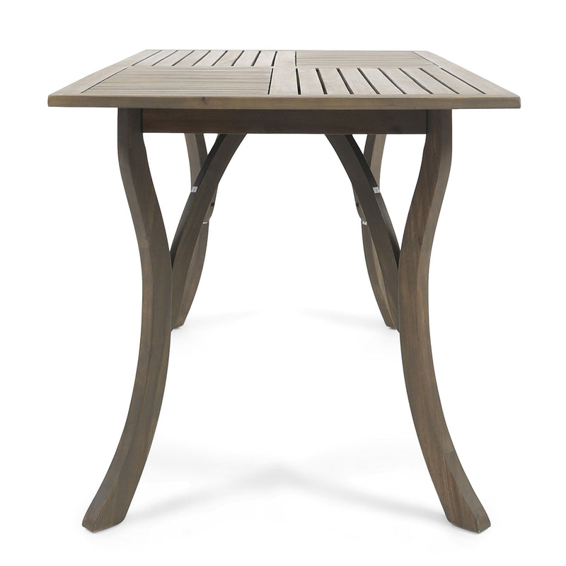Transitional Acacia Wood Dining Table With Slat Panel Top - Gray