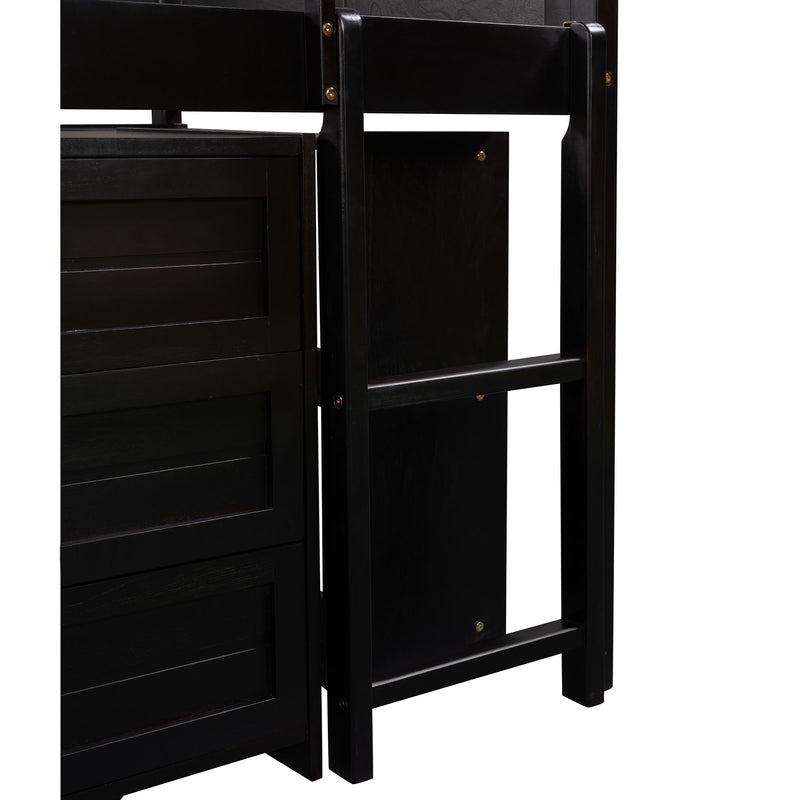 Loft Low Bed With Cabinets, Shelves And Slide