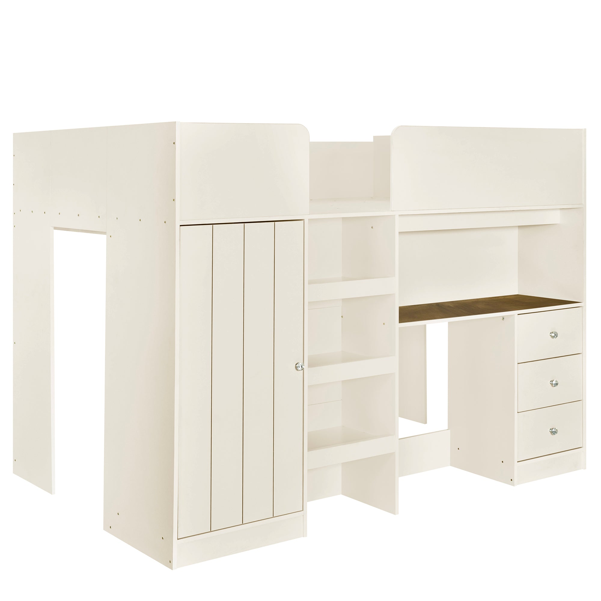Wood Full Size Loft Bed with Built-in Wardrobe, Desk, Storage Shelves and Drawers, Beige - Atlantic Fine Furniture Melbourne FL