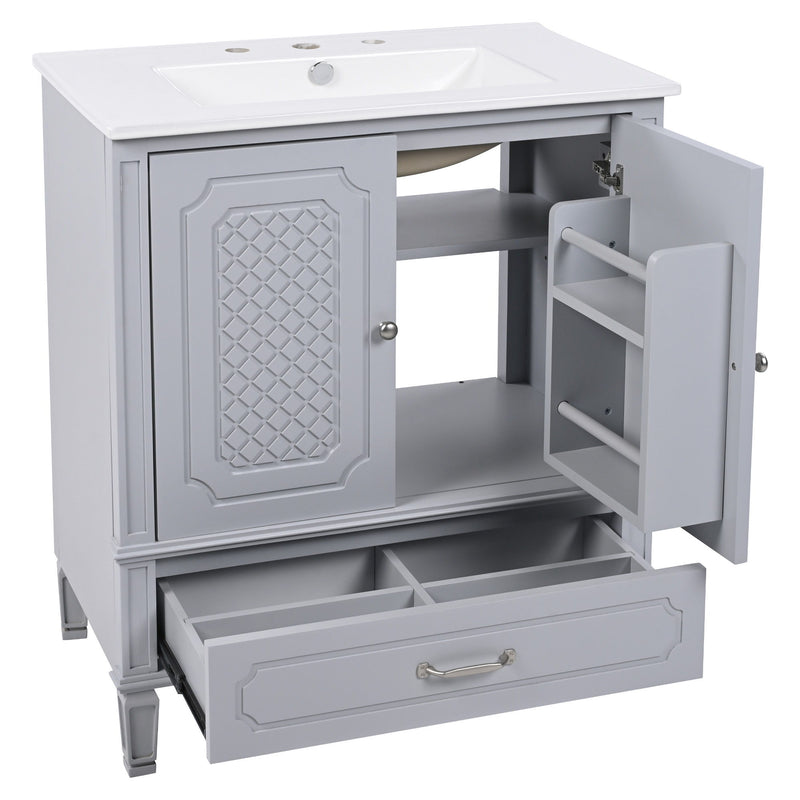 Vintage Style Bathroom Vanity With Sink, Multi Functional Storage, Soft-Closing Door