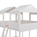 Full Over Full WoodBunk Bed with Roof, Window, Guardrail, Ladder(White)( old sku: LT000031AAK )