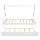Twin size Tent Floor Bed, Teepee Bed, with Trundle,White