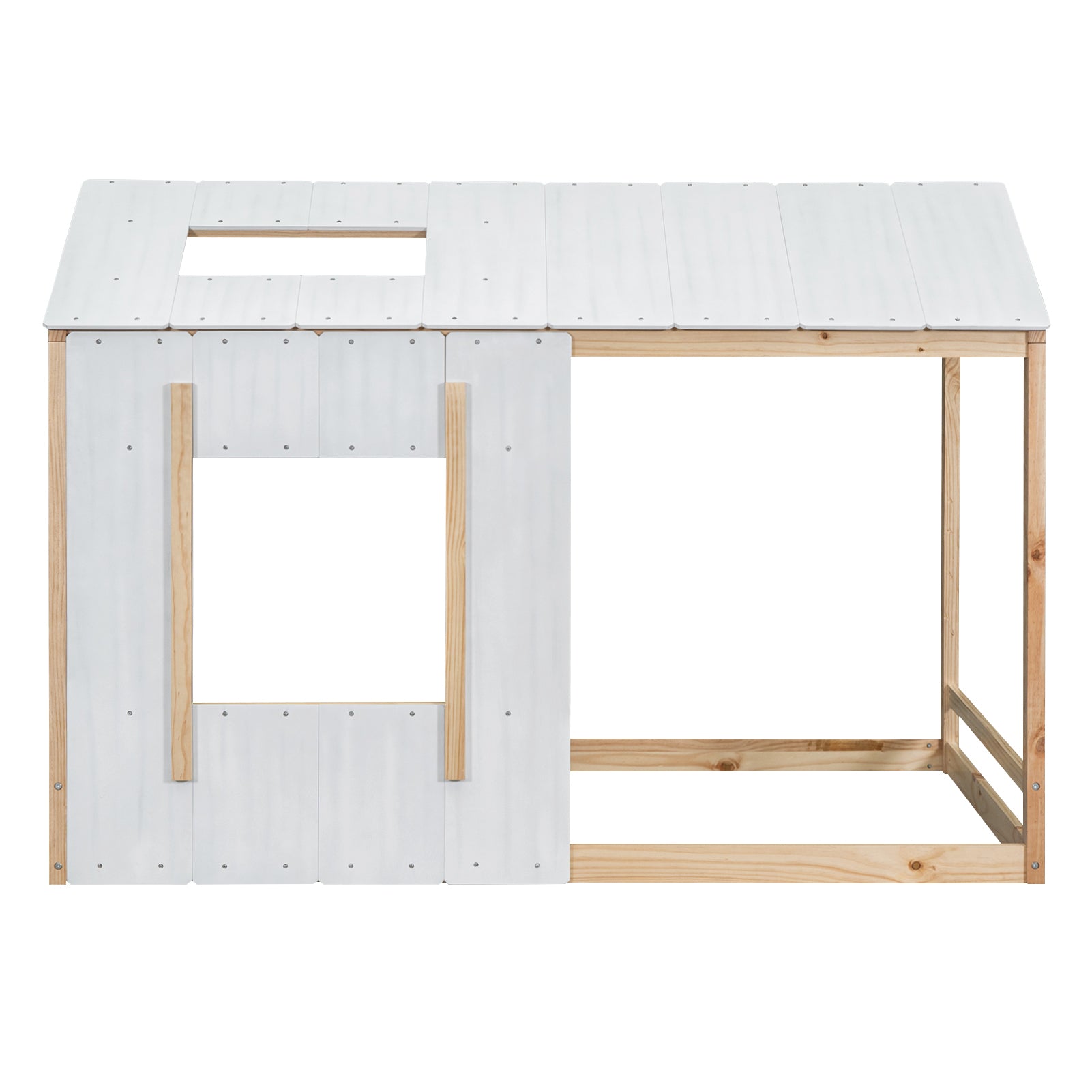Twin Size House Platform with Roof and Window , White+Natural - Atlantic Fine Furniture Melbourne FL