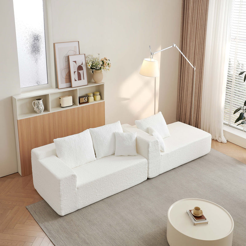 Cloud Sectional Couch With L Shape Chaise, Deep Seat - White