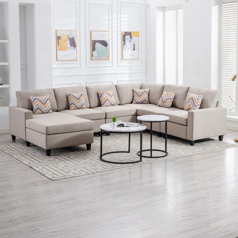 Nolan - Fabric 6 Piece Sectional Sofa With Pillows And Interchangeable Legs