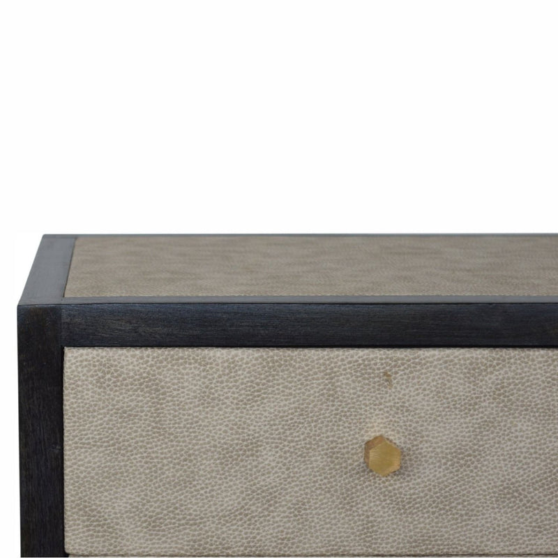 Faux Leather Nightstand, 3 Drawer - Black