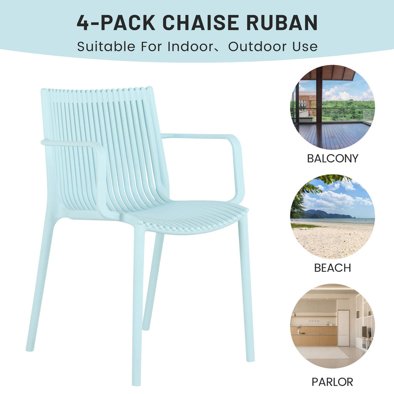 4 Modern Stackable Plastic Armchair Matched With Folding Square Table