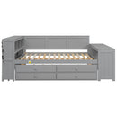 Daybed With Storage Shelves, Drawers, Trundle, Charging Station, LED Light, Desk And Cabinet