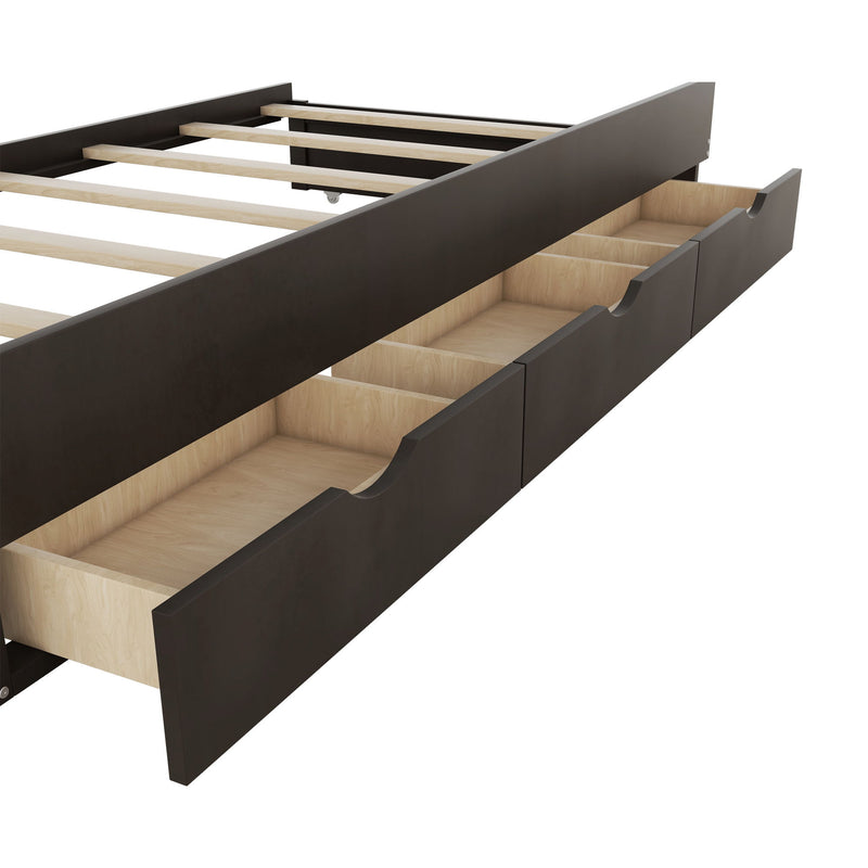 Wooden LED Platform Bed With Trundle, With Storage Headboard, With Drawers