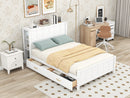 Full Size Platform Bed with Drawers and Storage Shelves, White