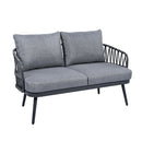 4 Piece Outdoor Patio Furniture Set, Metal Chairs With Woven Rope U Shaped Backrest