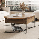Elegant Coffee Table With Double Drawers And Transparent Glass Sides - Wood