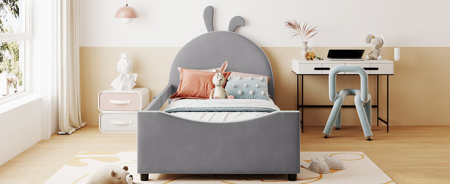 Twin Size Upholstered Daybed with Rabbit Ear Shaped Headboard, Gray - Atlantic Fine Furniture Melbourne FL