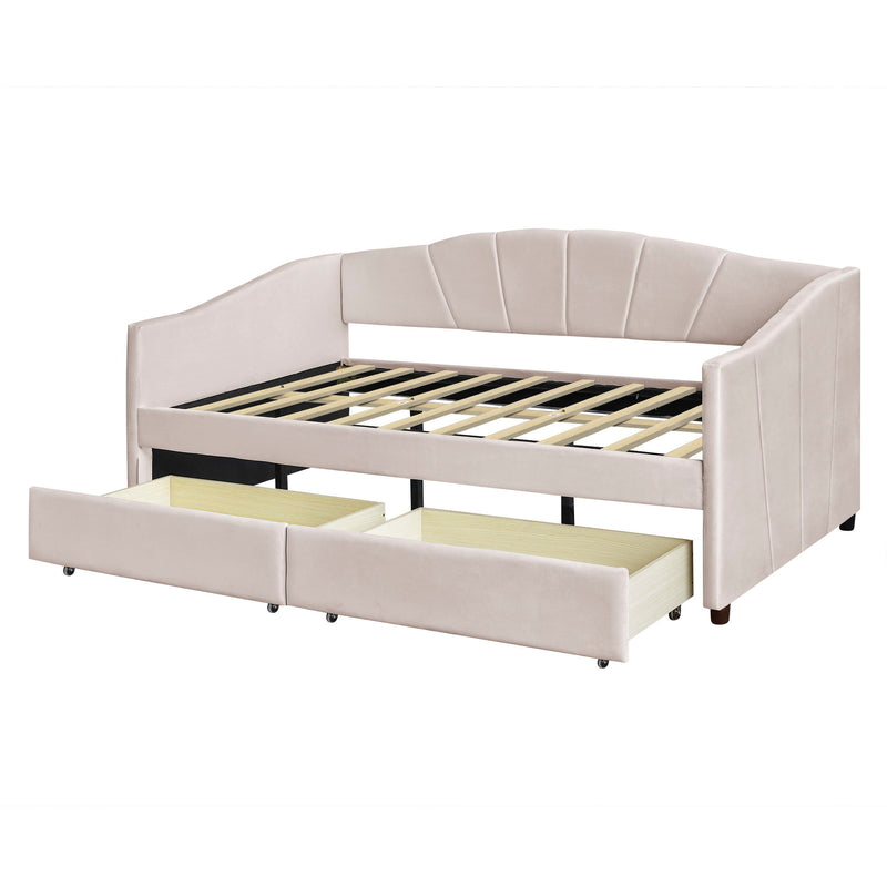 Upholstered Daybed With Two Drawers And Wood Slat