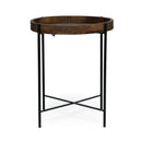 Modern Industrial Round End Table With Tray Top And Foldable Iron Legs - Natural