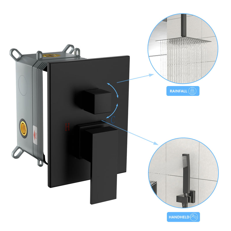 Modern Dual Shower Head System With 16" Ceiling Mount Finish, Stainless Steel And Brass
